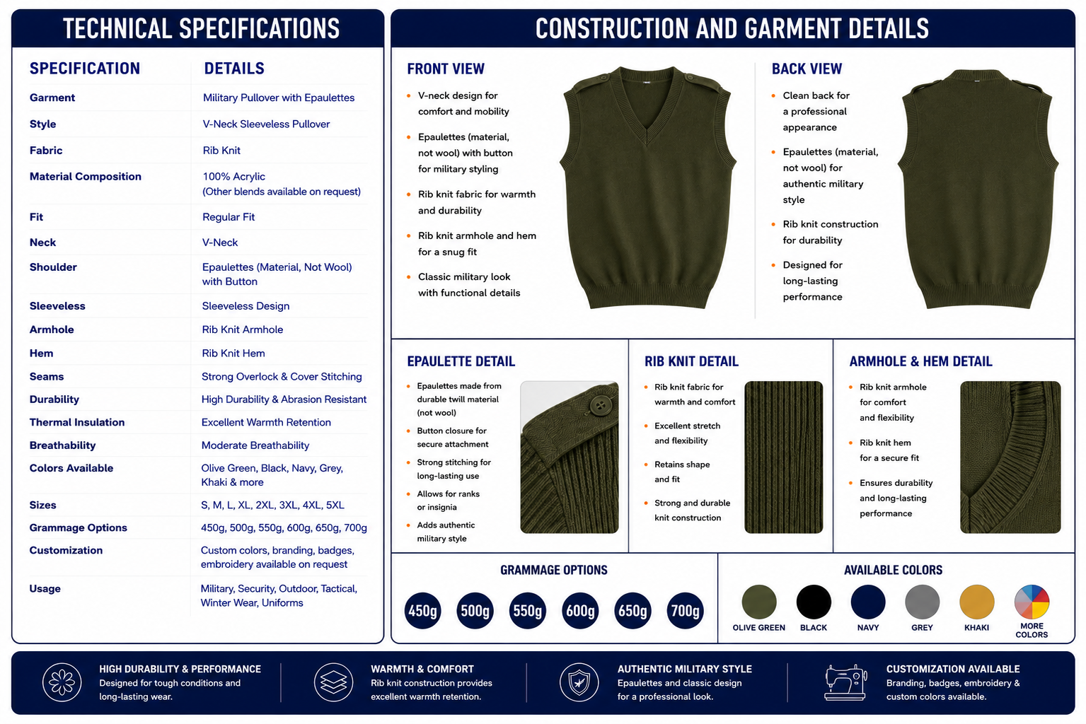 MILITARY PULLOVER SPECS
