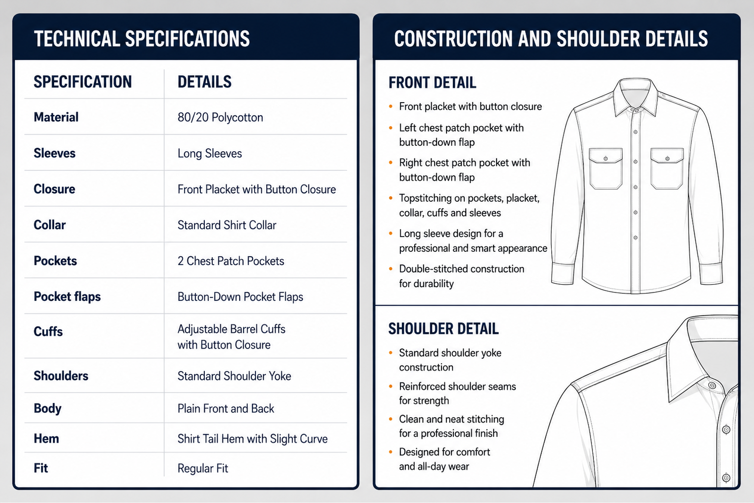 Pilot Shirt long sleeve specs