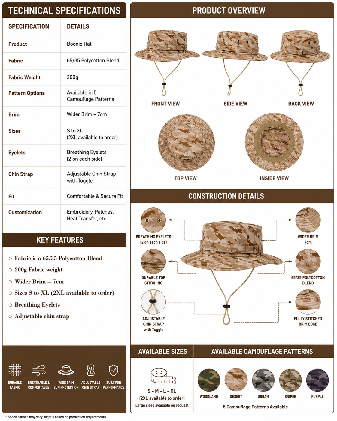 boonie spec sheet