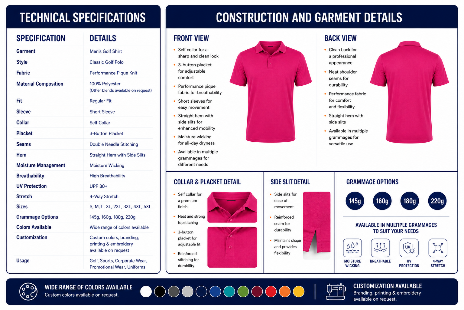 golf shirts spec