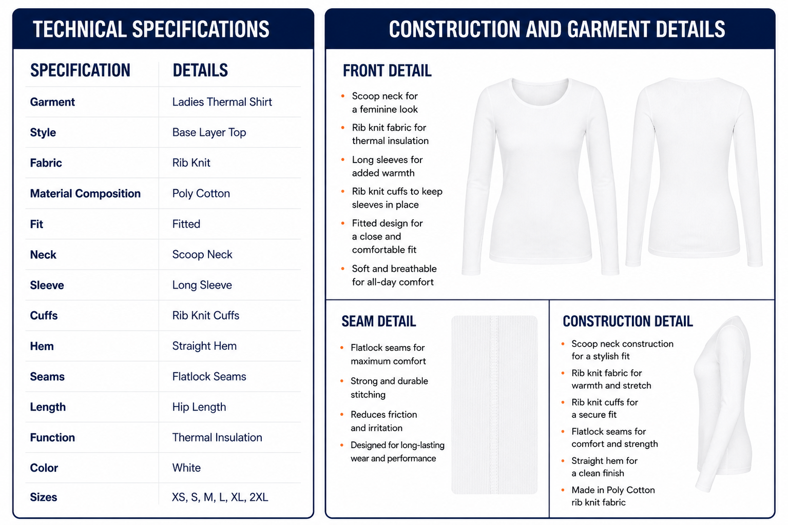 ladies thermal shirt spec