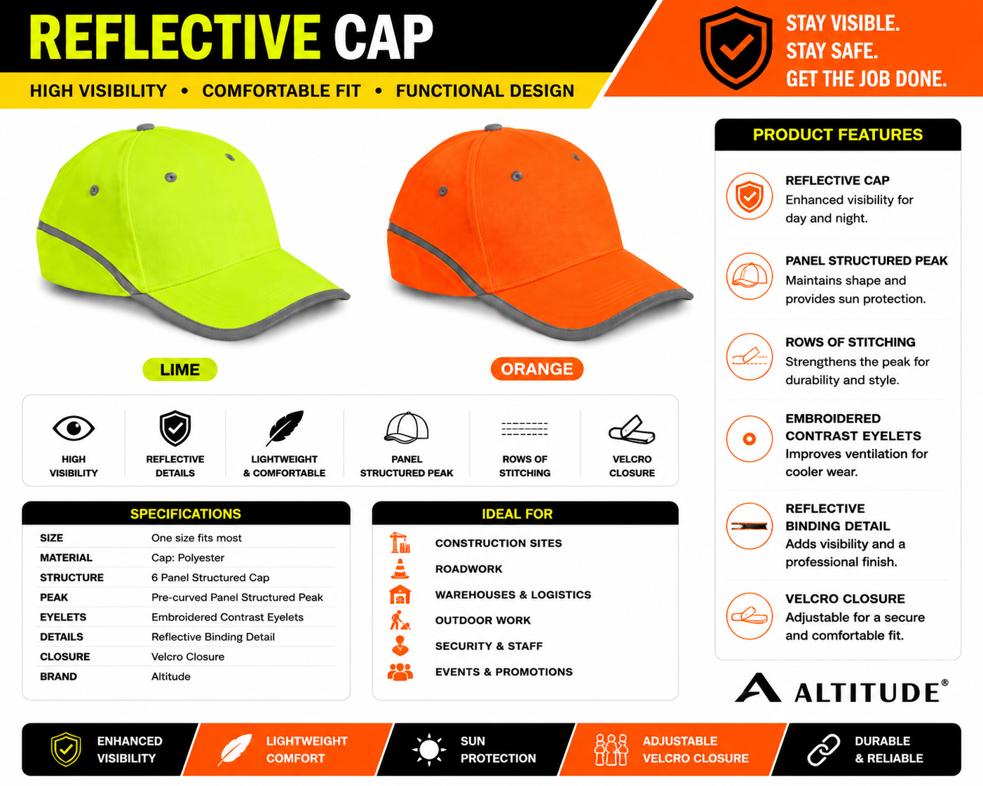 6 Panel Cap High Viz with Reflective Edge SPEC