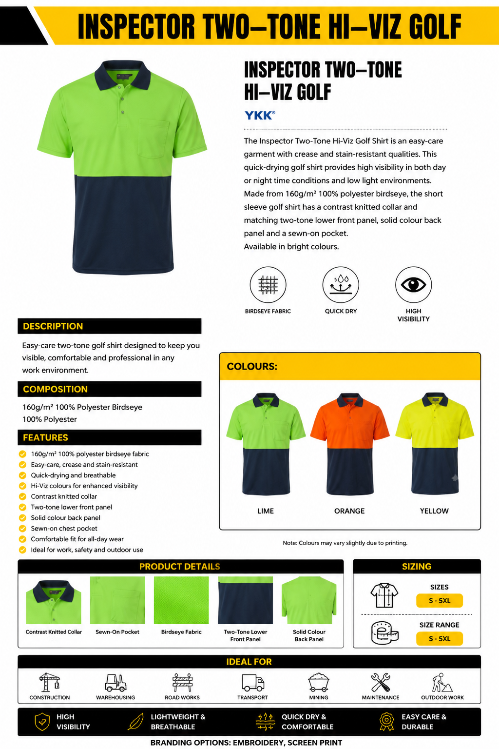 Inspector Two–Tone Hi–Viz Golf spec