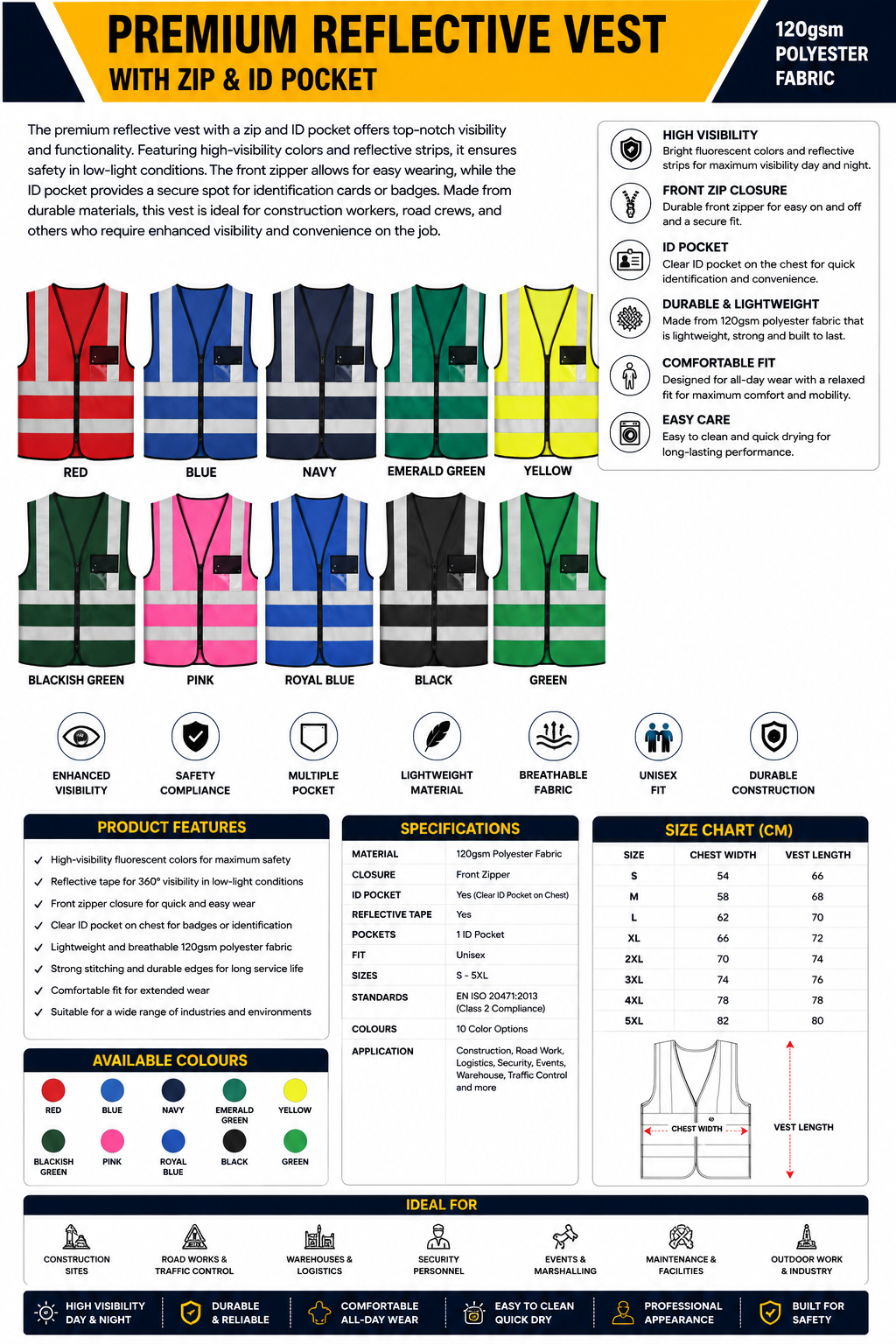 Premium Reflective Vest Zip & ID