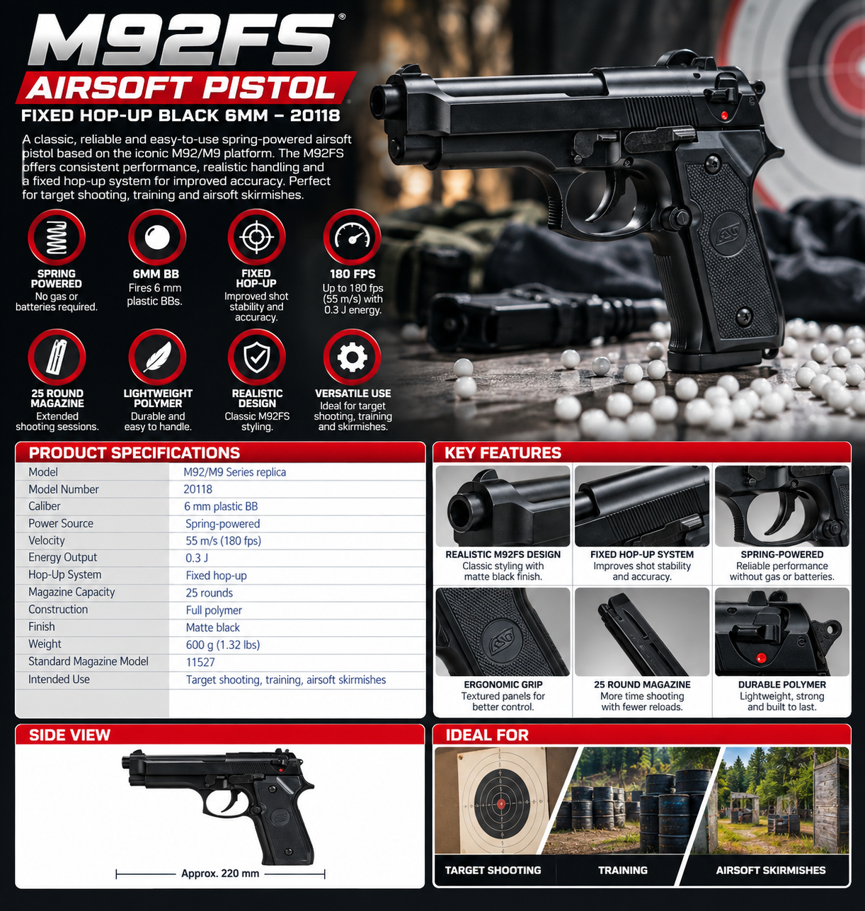ASG Pistol M92FS Fixed Hop-Up Black 6mm