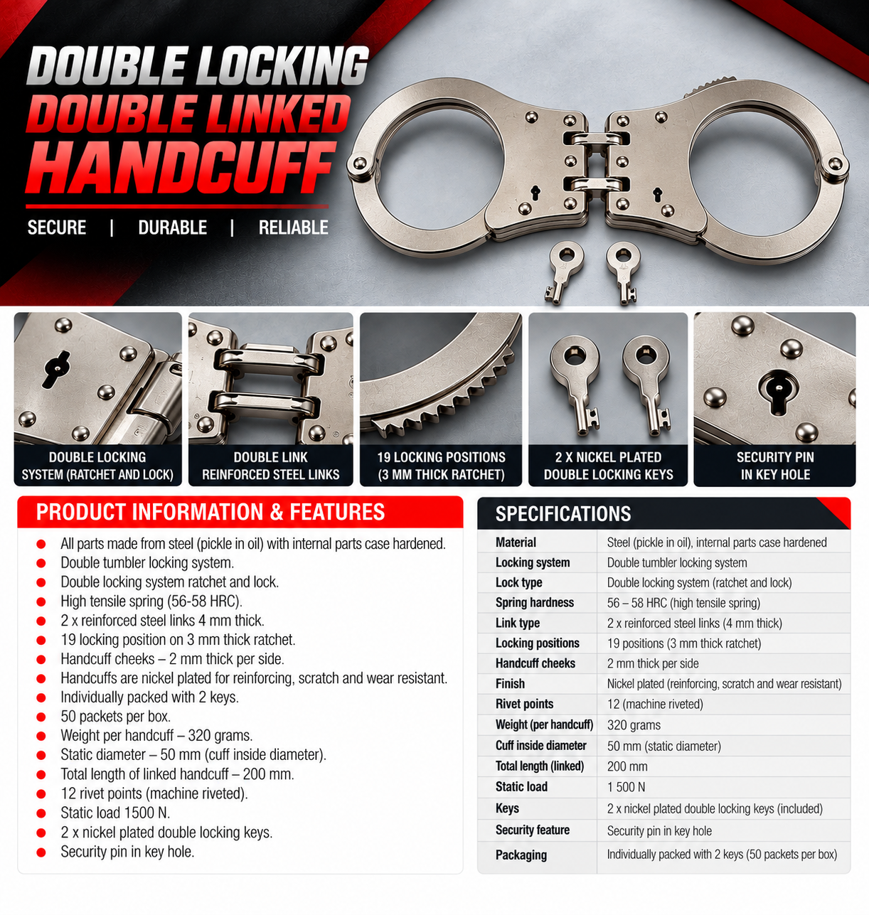DOUBLE LOCKING HANDCUFF