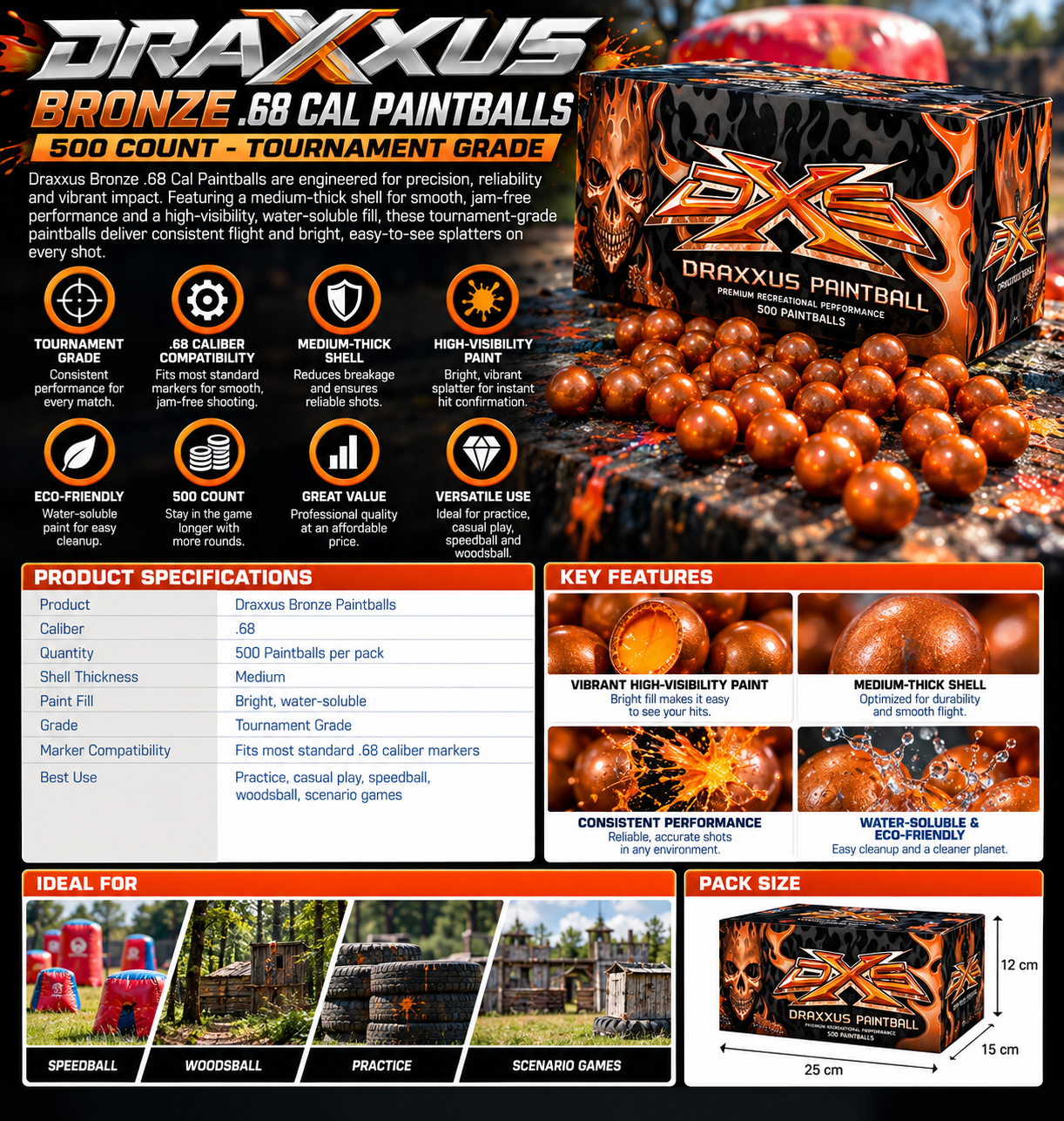 Draxxus Bronze .68 Cal Paintballs