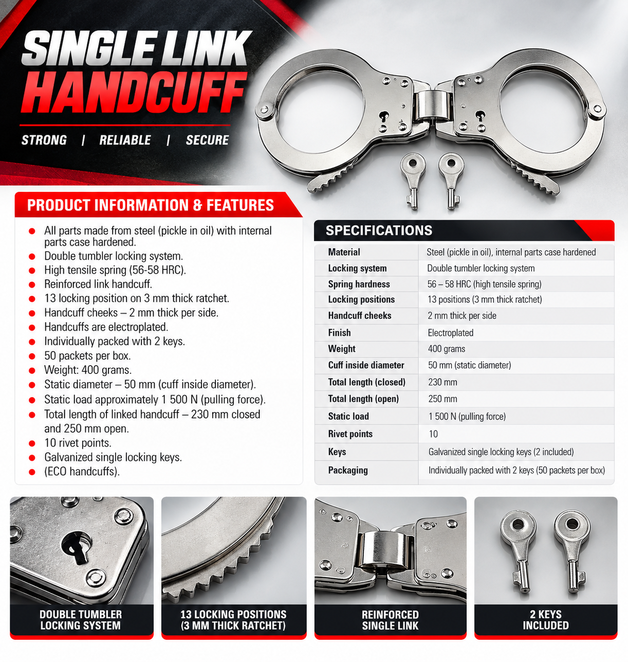 SINGLE LINK HANDCUFF